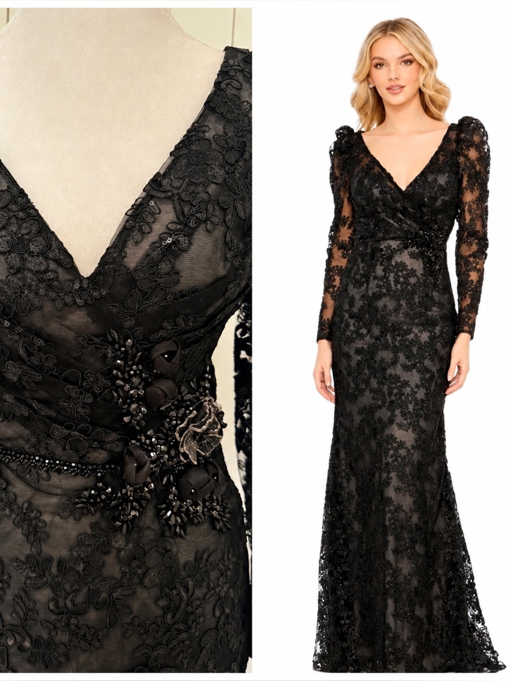 NWT MAC DUGGAL 11324 Black Lace Sequined Elegant Gown  sz 4